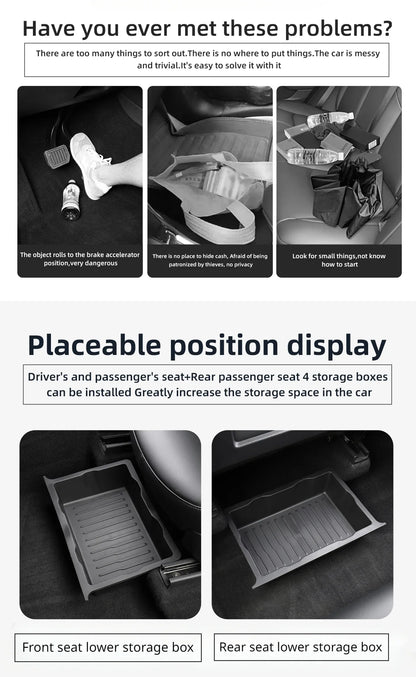 Underseat Storage Box for Tesla Model Y 2021-2024 Seats Drawer TPE Hidden Storage Tray Push Pull Car Organizer Car Accessories - Smarsty