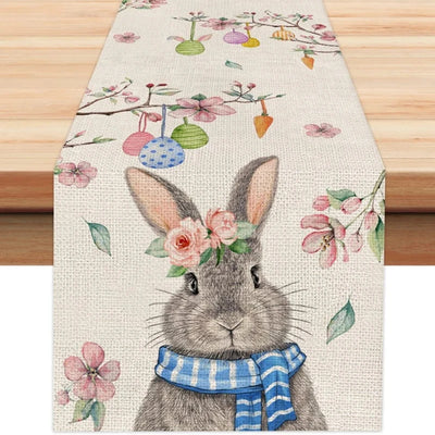 Linen Easter Rabbit Table Runner for Spring Decor - Smarsty