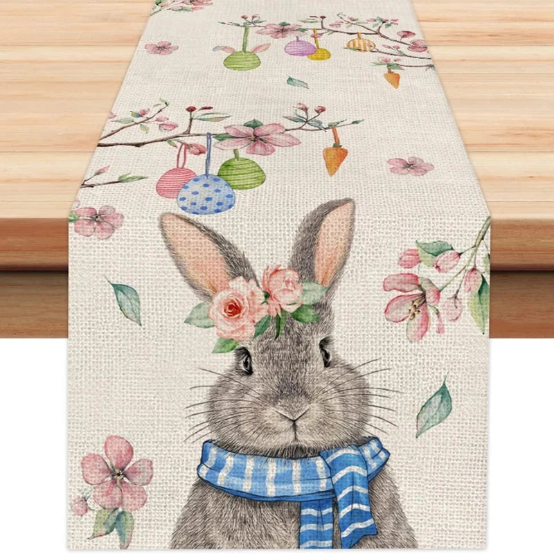 Linen Easter Rabbit Table Runner for Spring Decor - Smarsty