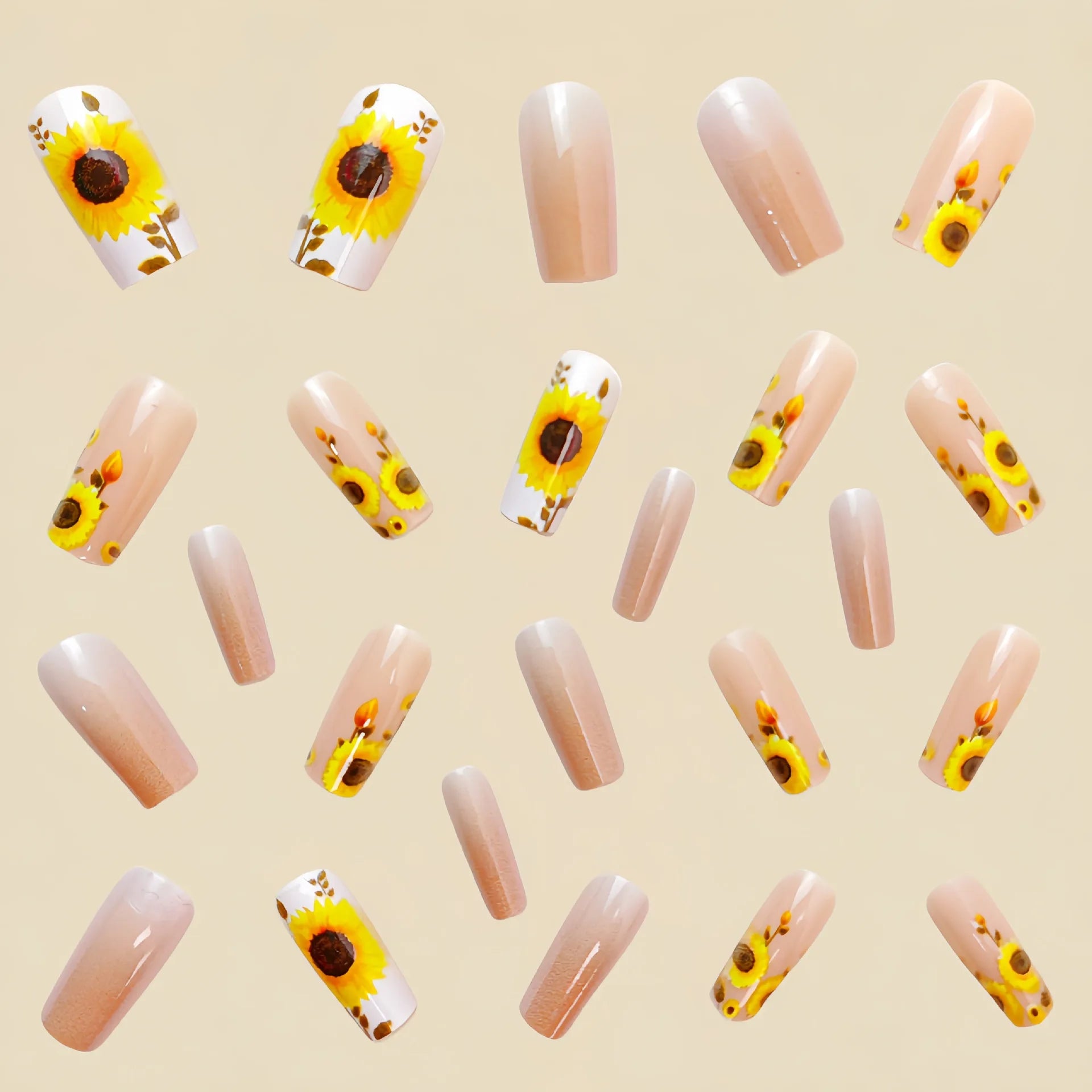 24 Piece Set Medium Long Press On Nails with Peach Flower Design - Smarsty