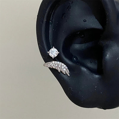 Stainless Steel Ear Cuff With Rhinestone Wing Sparkle - Smarsty