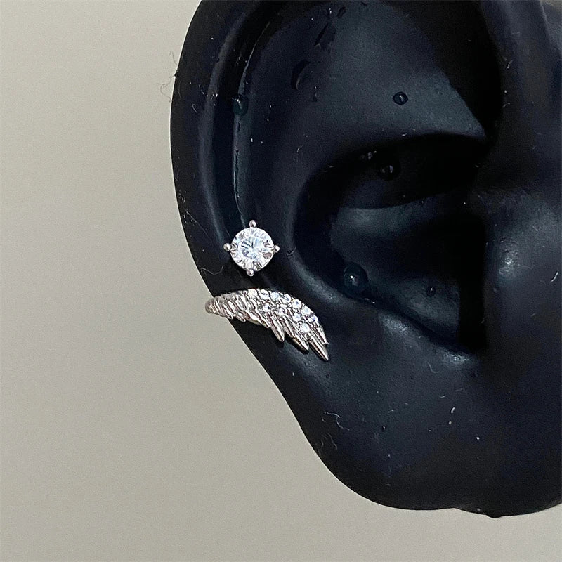 Stainless Steel Ear Cuff With Rhinestone Wing Sparkle - Smarsty