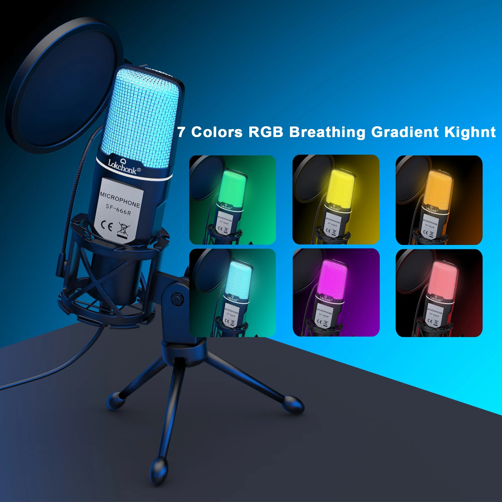 USB Condenser Microphone with RGB Lighting for Streaming - Smarsty