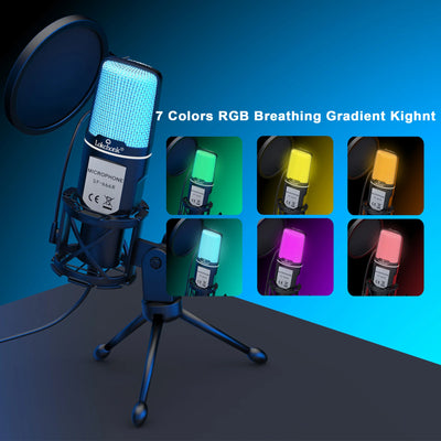 USB Condenser Microphone with RGB Lighting for Streaming - Smarsty