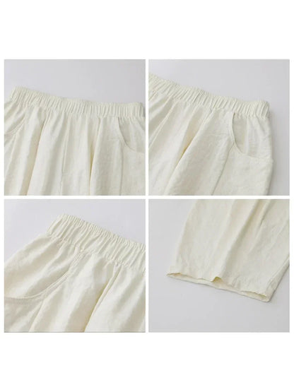 CHIC VEN Women White Pants Solid Casual Elastic Waist High Waisted Pleated Wide Leg Female Trousers  Fold Summer 2025 Clothing - Smarsty