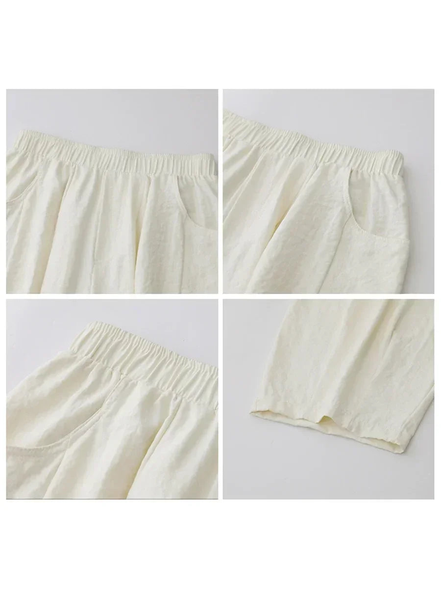 CHIC VEN Women White Pants Solid Casual Elastic Waist High Waisted Pleated Wide Leg Female Trousers  Fold Summer 2025 Clothing