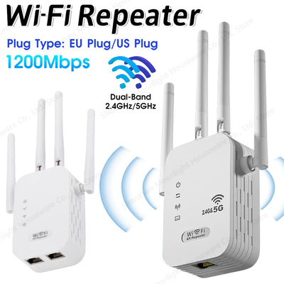 Dual-Band 2.4G 5G WiFi Repeater Signal Booster WiFi Extender 802.11bgn Gigabit Router with WPS EU/US Plug Type WiFi Amplifier - Smarsty