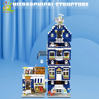 HUIQIBAO Toys MOC City Corner Coffee Shop Architecture Style Street View Micro Building Blocks for Children Construction Bricks - Smarsty