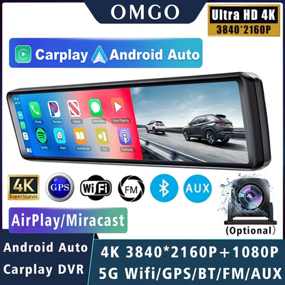 4K Dash Cam with GPS WiFi CarPlay Android Auto Mirror - Smarsty