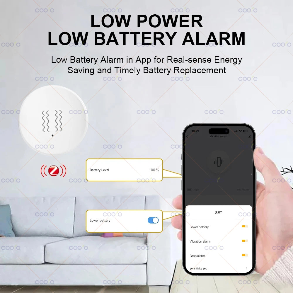 Tuya Zigbee Smart Vibration Sensor Detection Smart Life App Notification Real-Time Motion Shock Alarm Record