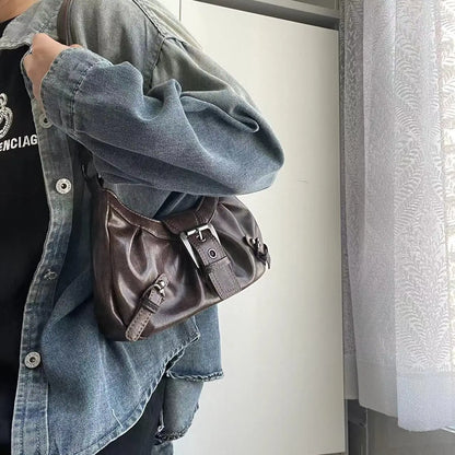 Vintage Leather Shoulder Mini Bag Y2K Wasteland Style - Smarsty