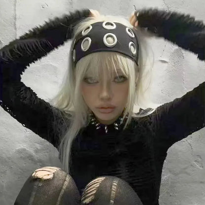 Punk Grunge Wide Elastic Headband Stretchy Metal Look - Smarsty