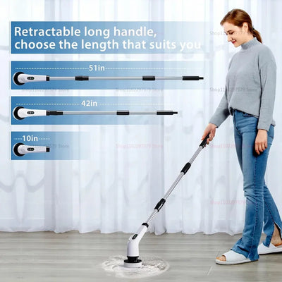 9 in 1 Electric Spin Scrubber Cordless Cleaning Brush Shower Scrubber Adjustable Extension Handle Waterproof For Tub Tile Floor - Smarsty