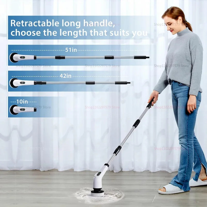 9 in 1 Electric Spin Scrubber Cordless Cleaning Brush Shower Scrubber Adjustable Extension Handle Waterproof For Tub Tile Floor - Smarsty