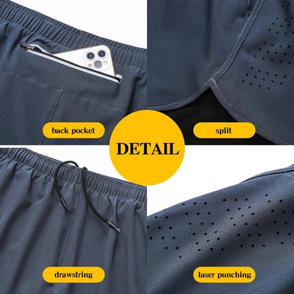 Men's Running Shorts Quick-drying Fitness Black Double Layer Shorts Men New Sport Workout Training Bodybuilding Short Pants - Smarsty