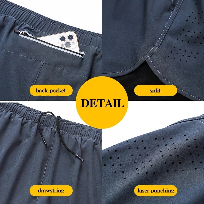 Men's Running Shorts Quick-drying Fitness Black Double Layer Shorts Men New Sport Workout Training Bodybuilding Short Pants - Smarsty