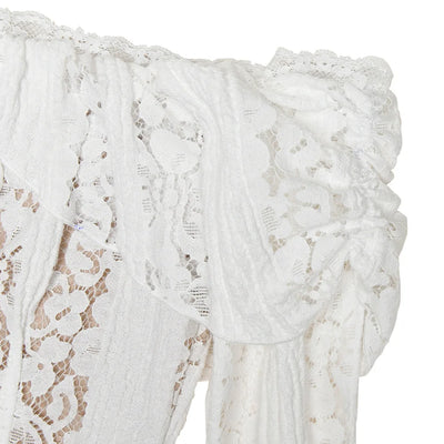 Suninheart White Off The Shoulder Autumn Bodycon Dress 2025 Long Sleeve Elegant Lace Maxi Dress Wedding Guest Dress for Women - Smarsty