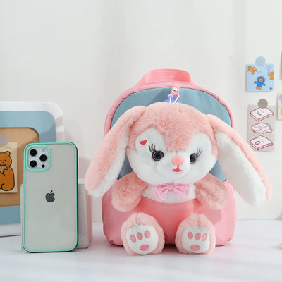 Plush 3D Rabbit Backpack For Kids Cute Bow Tie Design - Smarsty