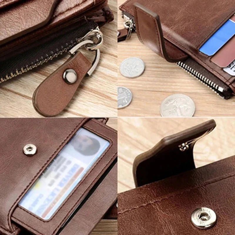 Men's Coin Purse Wallet RFID Anti-theft Man Leather Wallet Zipper Business Card Holder Money Bag Wallet Male - Smarsty