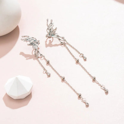 Elegant Butterfly Clip Earrings for Women with Long Tassels - Smarsty