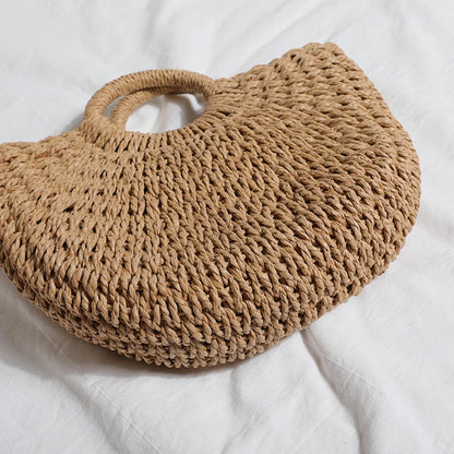 Summer Handmade Straw Bag for Women Beach Tote Moon Shaped - Smarsty