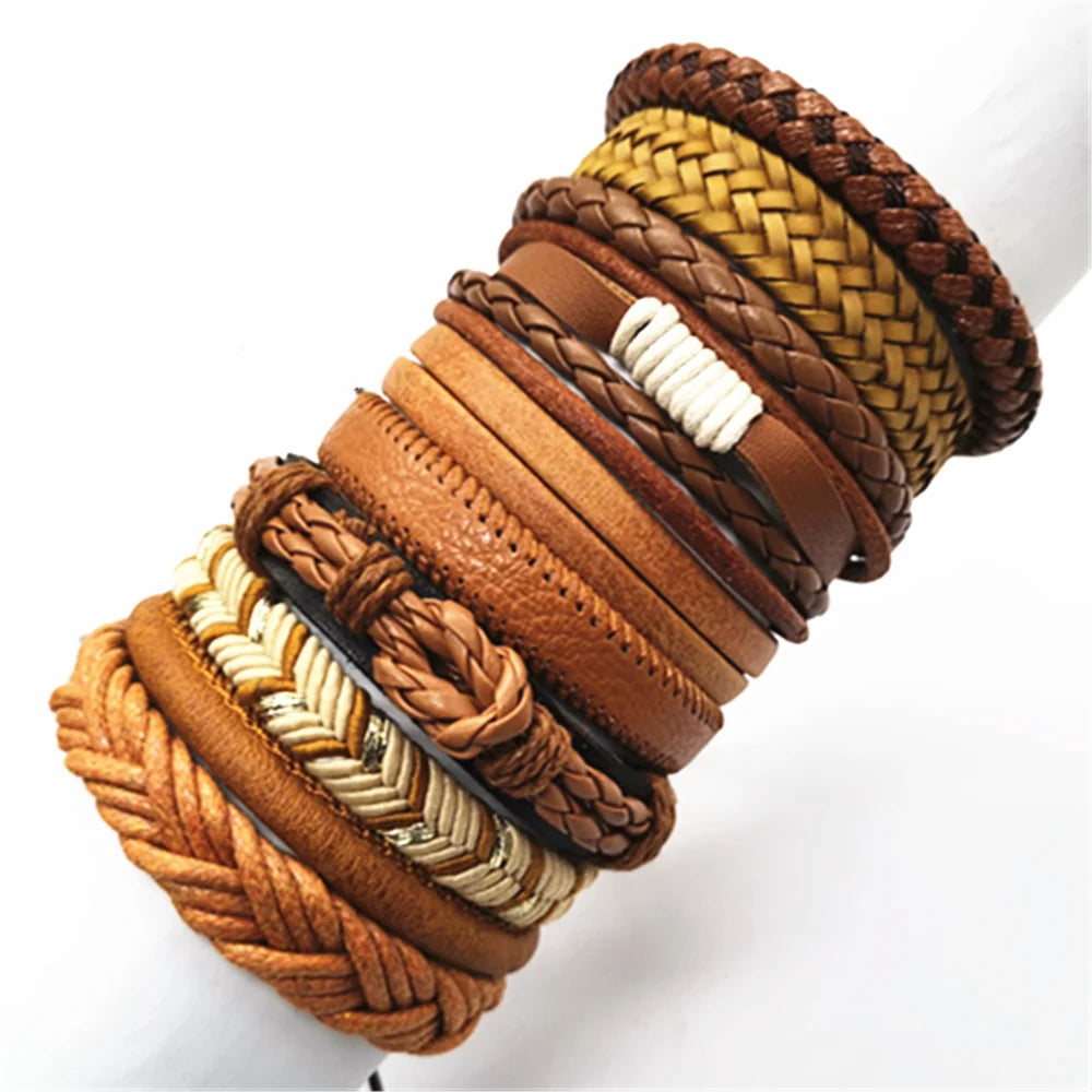Handmade Black Leather Wrap Bracelets Set for Men and Women - Smarsty