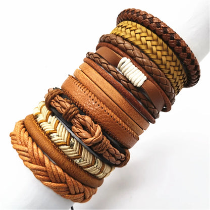 Handmade Black Leather Wrap Bracelets Set for Men and Women - Smarsty