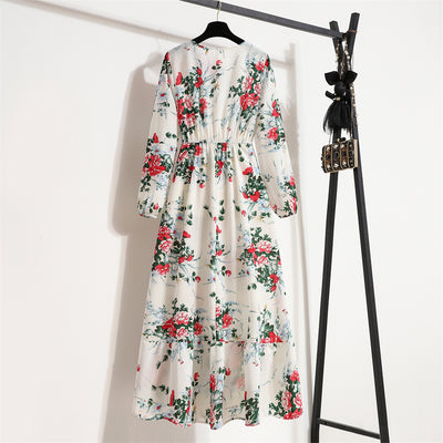 2023 Sping Summer Bohemian Women Maxi Dress Casual Long Sleeve High Waist Beach Woman Chiffon Dresses Floral Vestidoes Mujer New - Smarsty