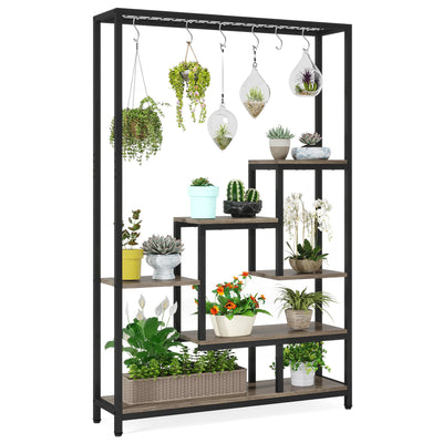 Tribesigns 5 Tiers Tall Indoor Plant Stand 70.9 inches Large Metal Plant Shelf with 10 PC S Hanging Hooks for Garden - Smarsty
