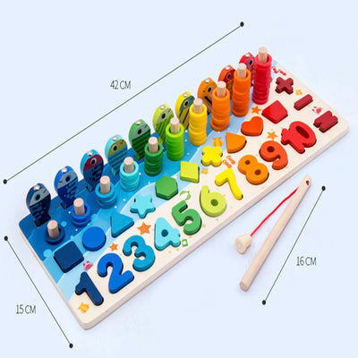 3D Preschool Children Educational Toys Wooden Montessori Arithmetic Magnetic Fishing Digital Shape Matching Building Block Toys - Smarsty