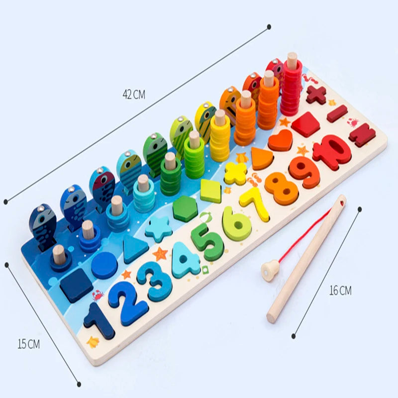 3D Preschool Children Educational Toys Wooden Montessori Arithmetic Magnetic Fishing Digital Shape Matching Building Block Toys - Smarsty