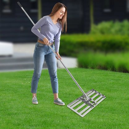 Professional Lawn Leveling Rake Soil Lawn Rake Adjustable 50-180cm Handle 180° Rotation for Perfect Turf & Green Grass