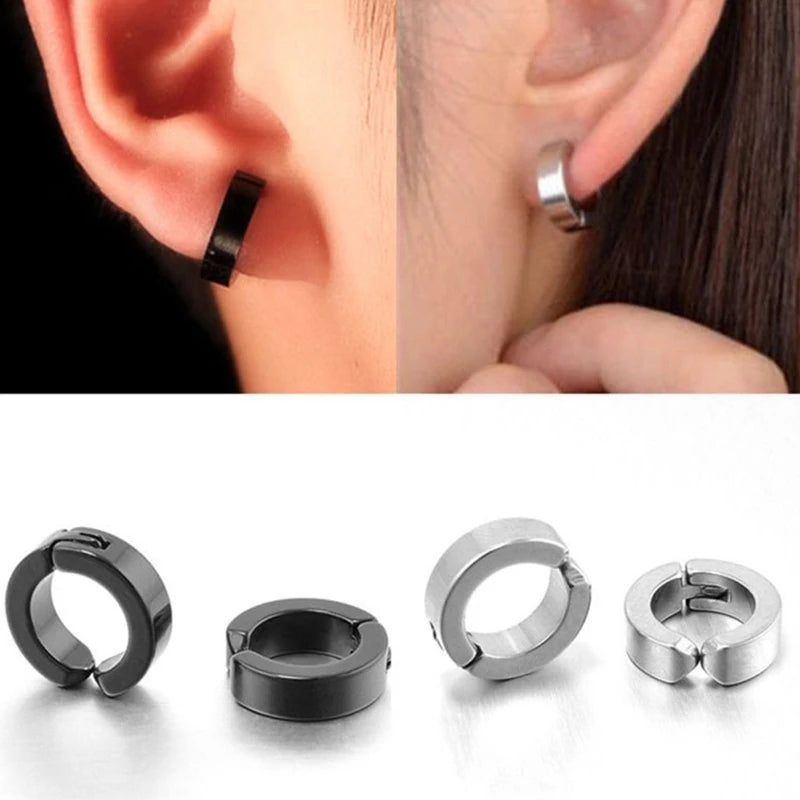 Stainless Steel Ear Clip Earrings No Piercing Black - Smarsty