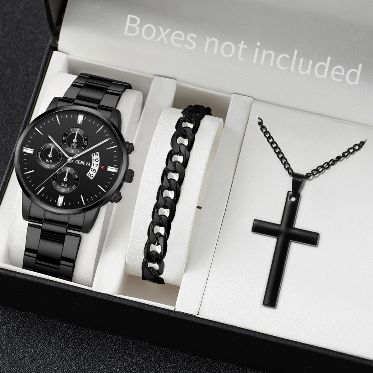 Men's Stainless Steel Quartz Watch Set with Calendar - Smarsty