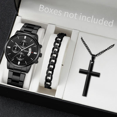 Men's Stainless Steel Quartz Watch Set with Calendar - Smarsty