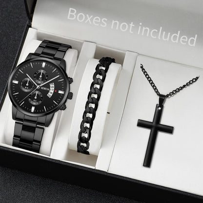Men's Stainless Steel Quartz Watch Set with Calendar - Smarsty