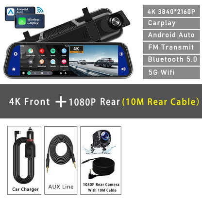 4K Dash Cam With Rearview Mirror Display and GPS WiFi - Smarsty