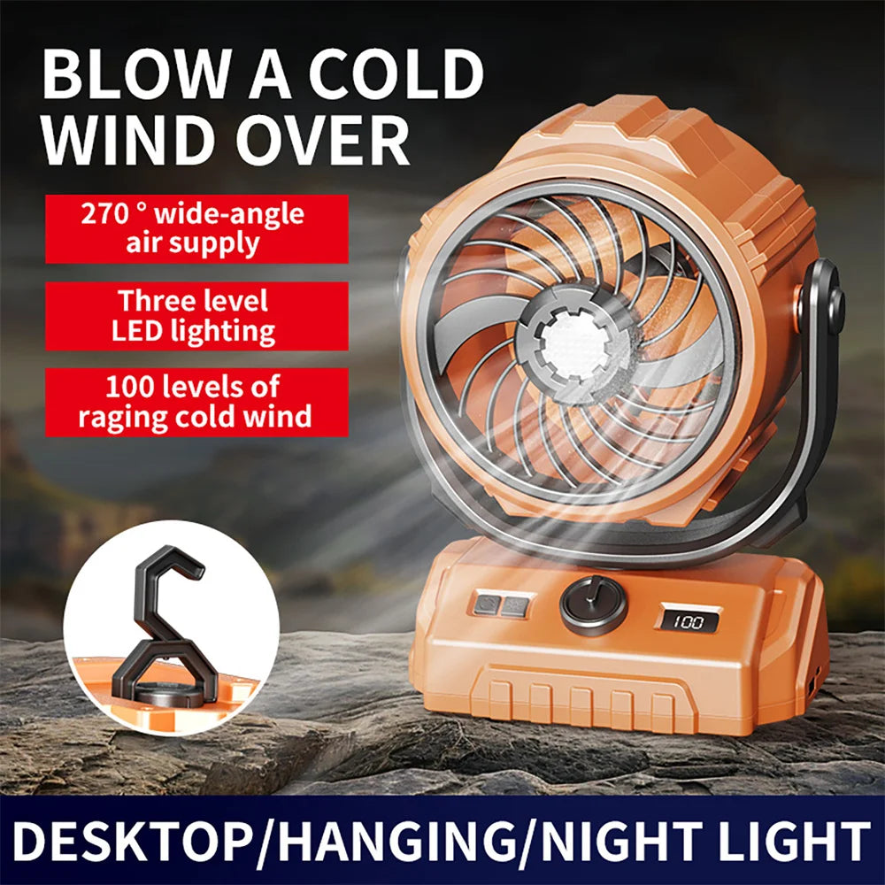 Camping Fan 20000mAh Rechargeable Portable Camping Circulator Fan Wireless Tent Ceiling Fan with LED Light and Hook