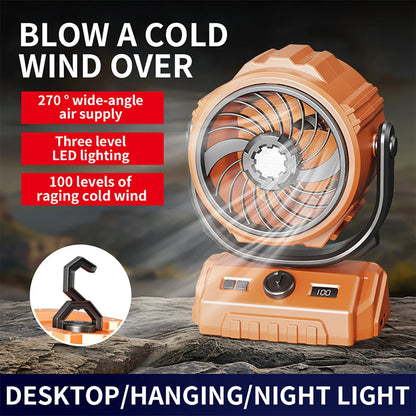 Camping Fan 20000mAh Rechargeable Portable Camping Circulator Fan Wireless Tent Ceiling Fan with LED Light and Hook