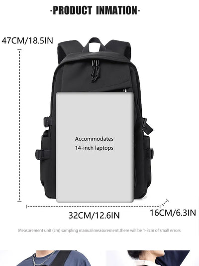 One 15 Inch Polyester Waterproof Solid Color Simple Men's Backpack Fashion Couple Student Computer Backpack - Smarsty