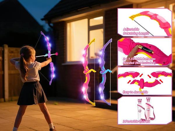 VATOS Night-Light Bow Arrow Guns Toy For Girls Archery Stand Target Board Indoor Outdoor Game Toys Kids Christmas Birthday Gift