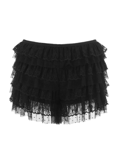 Women Mesh Lace Bloomer Shorts Y2k Layered Ruffle Frilly Booty Shorts Fairy Bowknot Sexy Boy Shorts Panties Party Clubwear - Smarsty