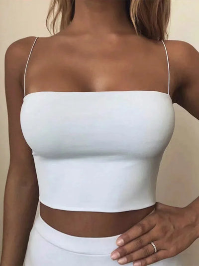 2024 Summer Women's Crop Top Sexy Elastic Cotton Camis sleeveless Short Tank Top Bar - Smarsty