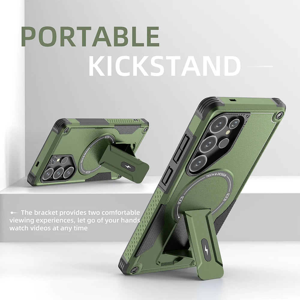 Magnetic Armor Case With Fold Stand And Wireless Charging - Smarsty