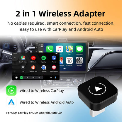 2in1 Wireless CarPlay Dongle Wireless Android Auto Adapter AI Smart Box Car Intelligent Systems For Car With Wired CarPlay - Smarsty