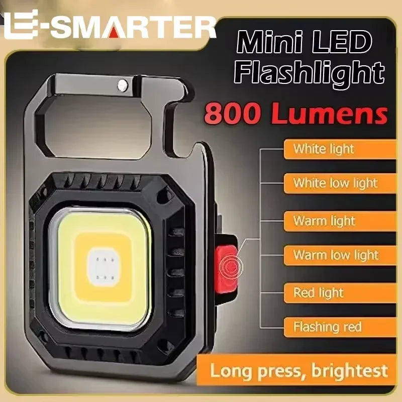 Mini LED Flashlight Magnetic COB Outdoor Camping Pocket Work Light 800 Lumens USB Rechargeable 7 Modes Spotlights - Smarsty