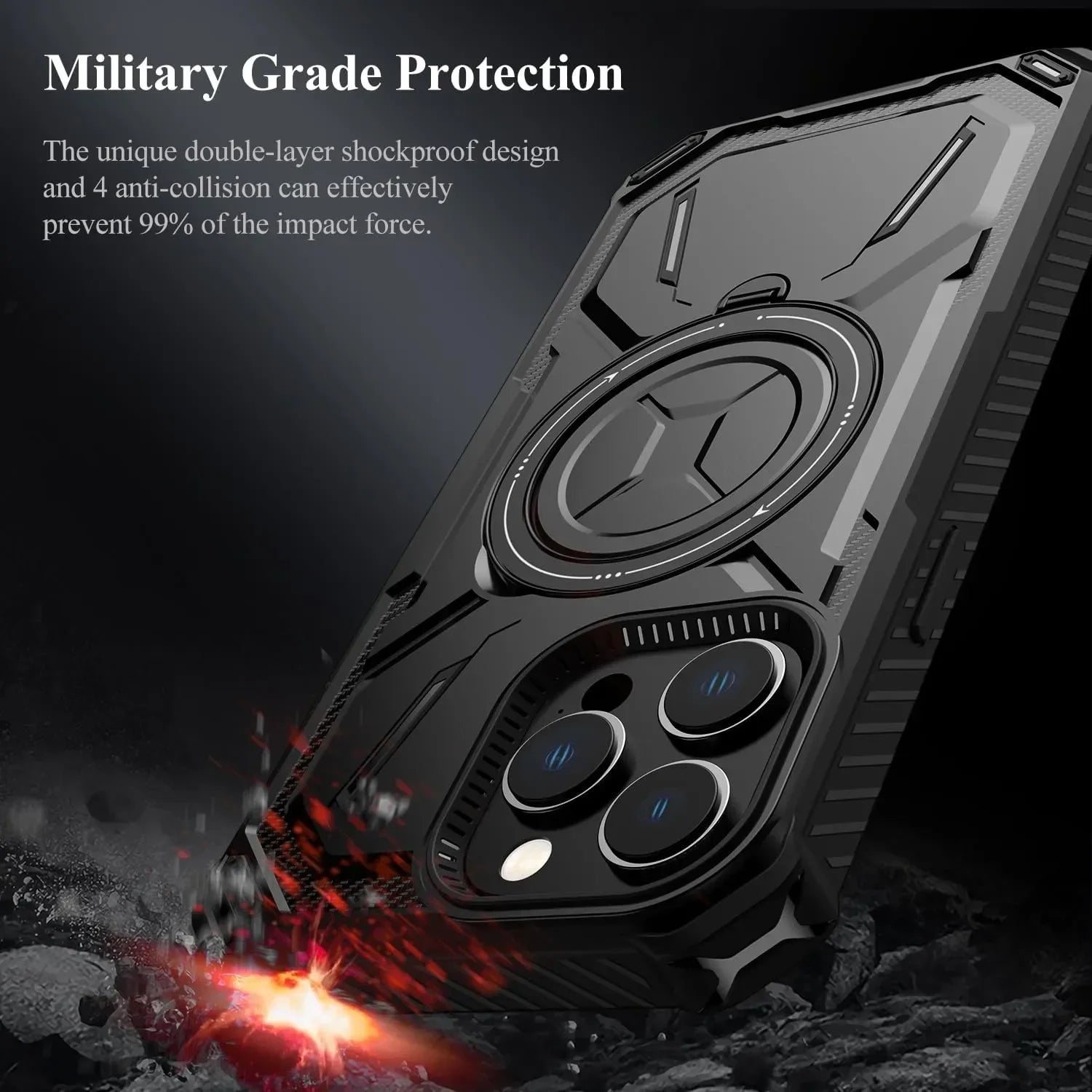 Case for iPhone 16 Pro Max 15 Plus 14 Pro 13 12 Magnetic MagSafe Heavy Duty Shock Absorption Body Protective Rotatable Kickstan