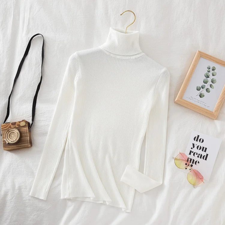 2025 Women Turtleneck Sweater Knitted Soft Pullovers Cashmere Jumpers Basic Solid Soft Sweaters Women Autumn Winter Casual Top - Smarsty