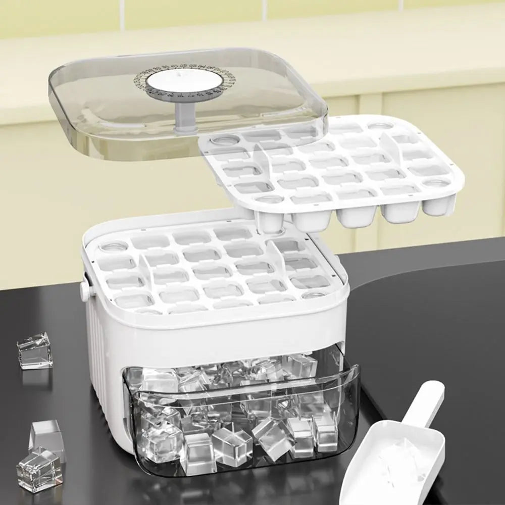 50-Cube Ice Maker with Easy Press Cap Double Layer Ice Cube Maker Refrigerator Household Ice Storage Ice Box - Smarsty