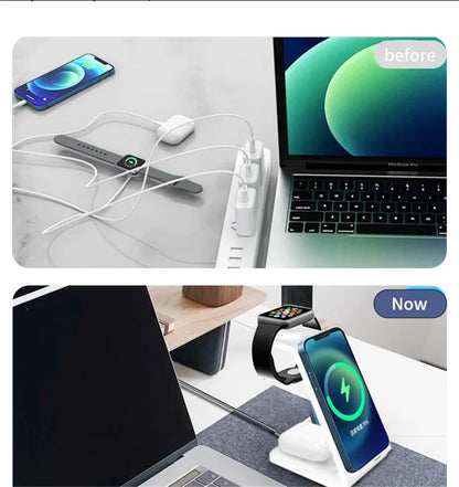 Three In One Wireless Charger Stand Fast Charging Dock - Smarsty